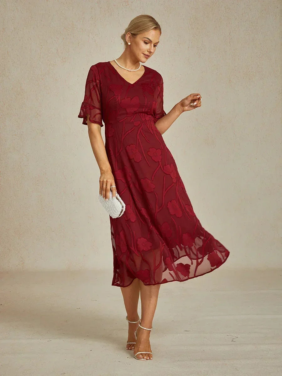 Ruffle Flutter Lace Midi Dress