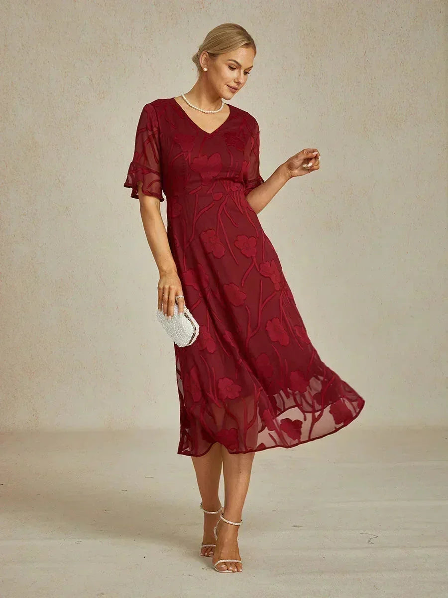 Ruffle Flutter Lace Maxi Dress