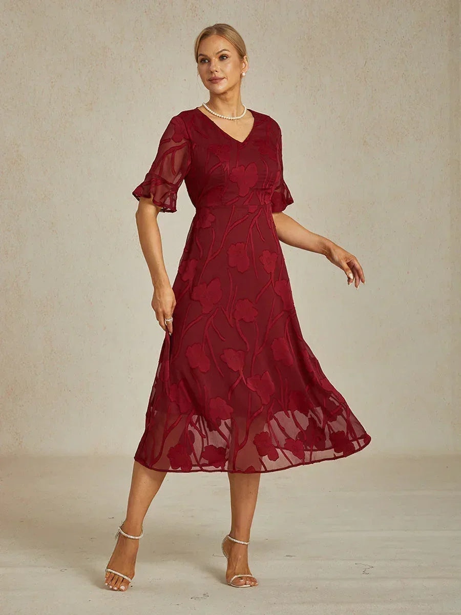 Ruffle Flutter Lace Midi Dress