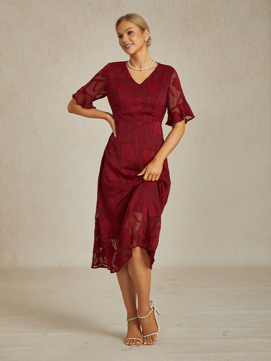 Ruffle Flutter Lace Maxi Dress