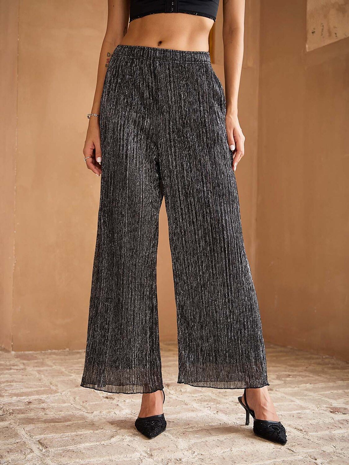 Wide Straight-Leg Chiffon Pants