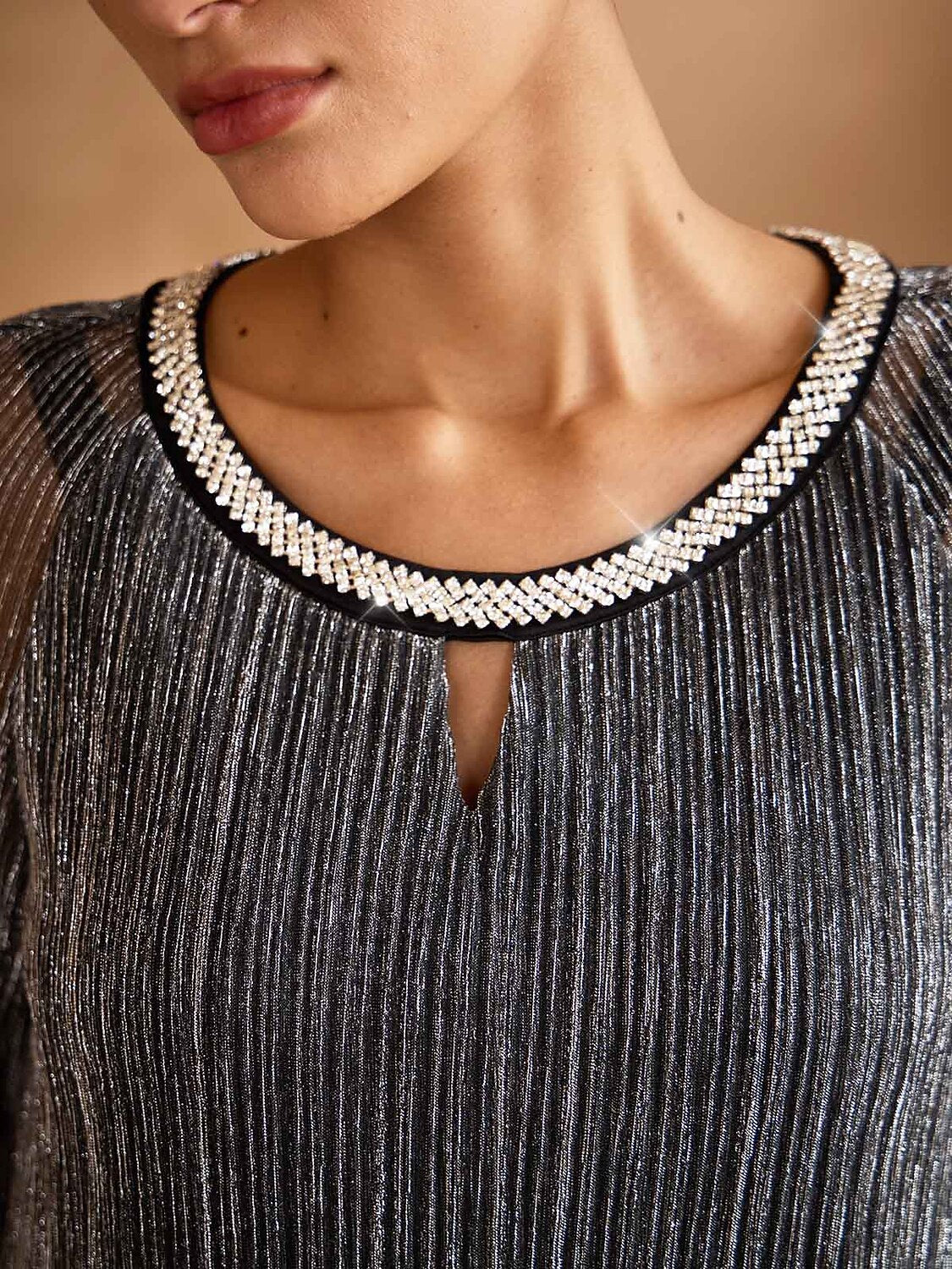 Layerd Pleated Glitter Chiffon Blouse