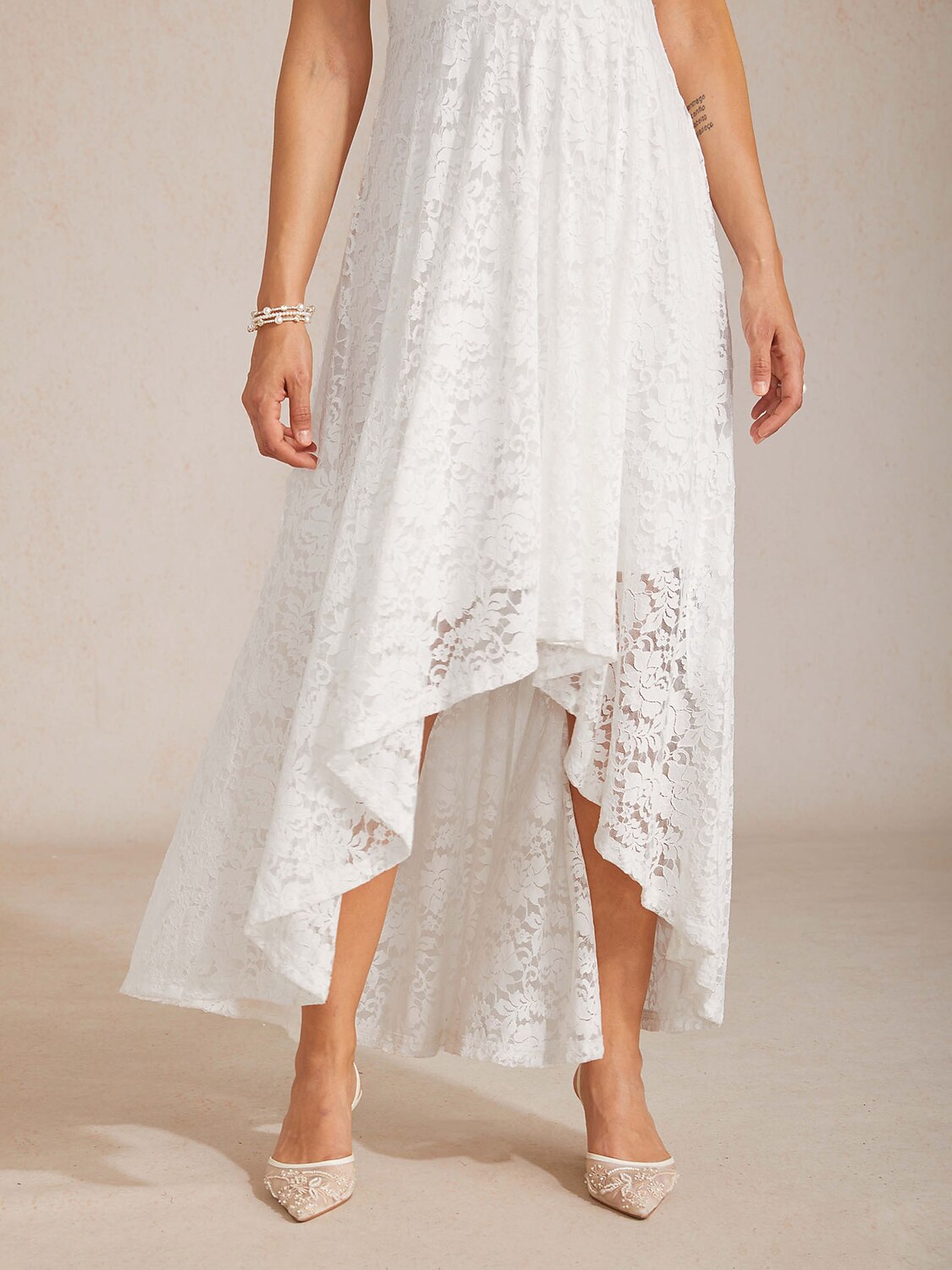 Scalloped V Neck Lace Evening Dress with Matching Shawl