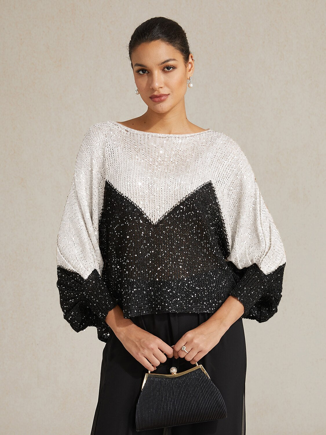 Sequin Colorblock Batwing Sweater