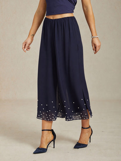 Cropped Pearl-embellished  Pants