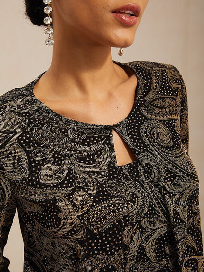 Paisley Knit Top with Subtle Sequin Detail