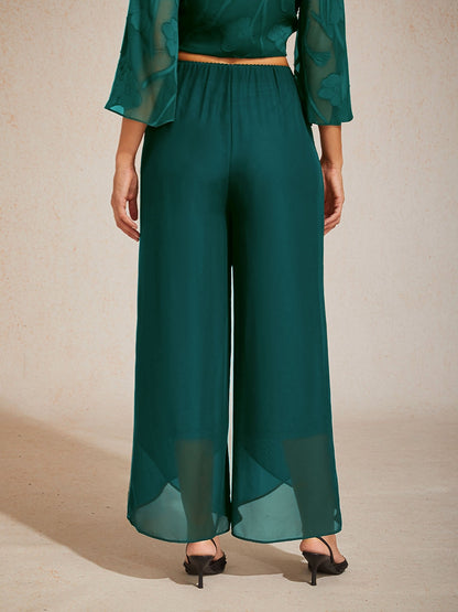 Straight Leg Mid Waist Layered Chiffon Pants