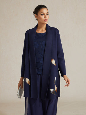 Long Embellished Leaf Cardigan