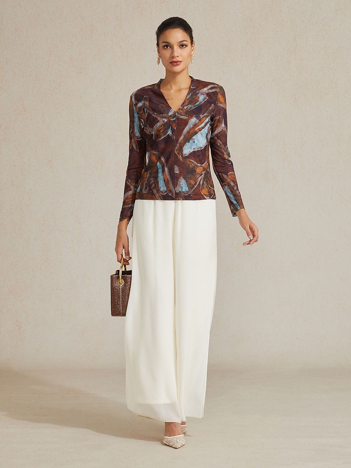 Abstract Print Stretch Knit Top