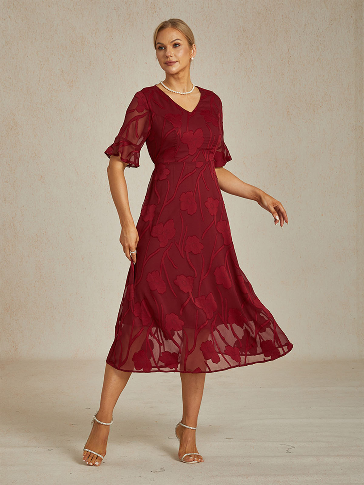 Ruffle Flutter Lace Maxi Dress