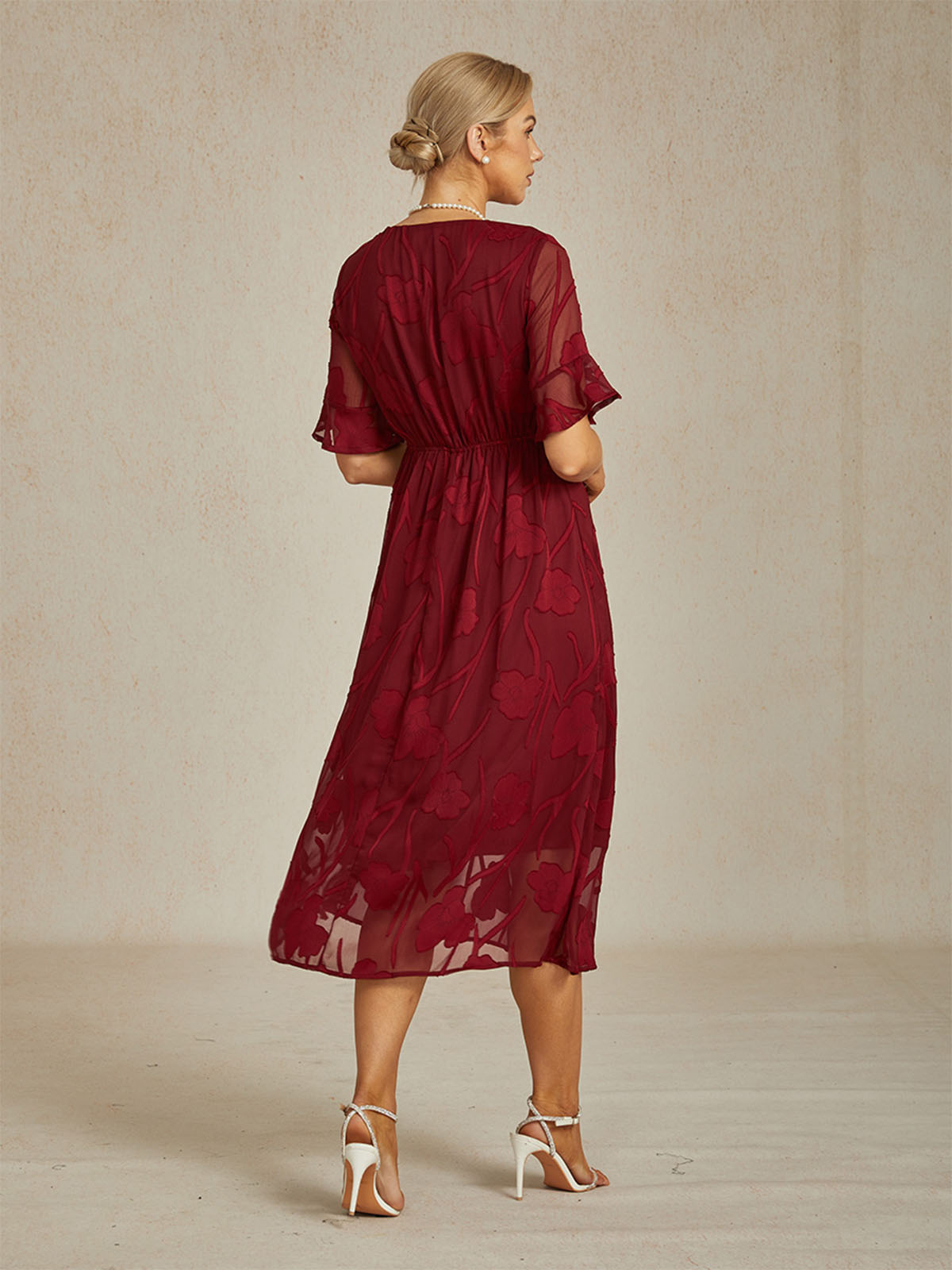Ruffle Flutter Lace Maxi Dress