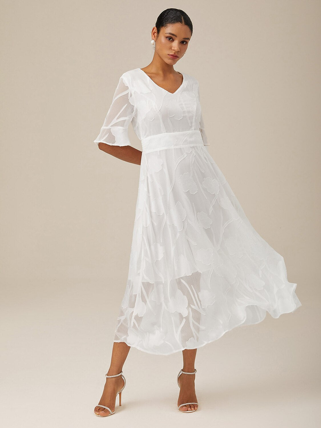 Ruffle Flutter Lace Maxi Dress