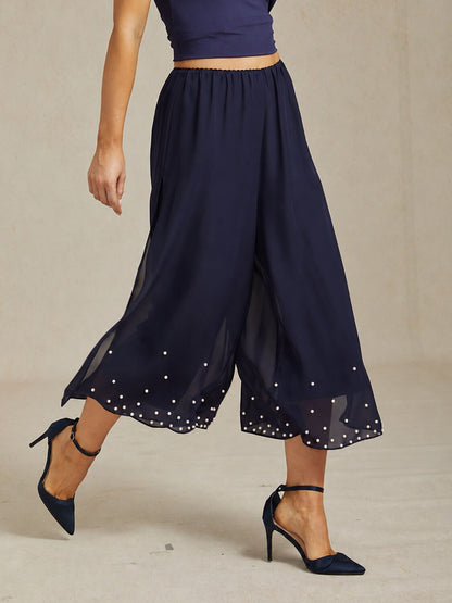 Cropped Pearl-embellished  Pants