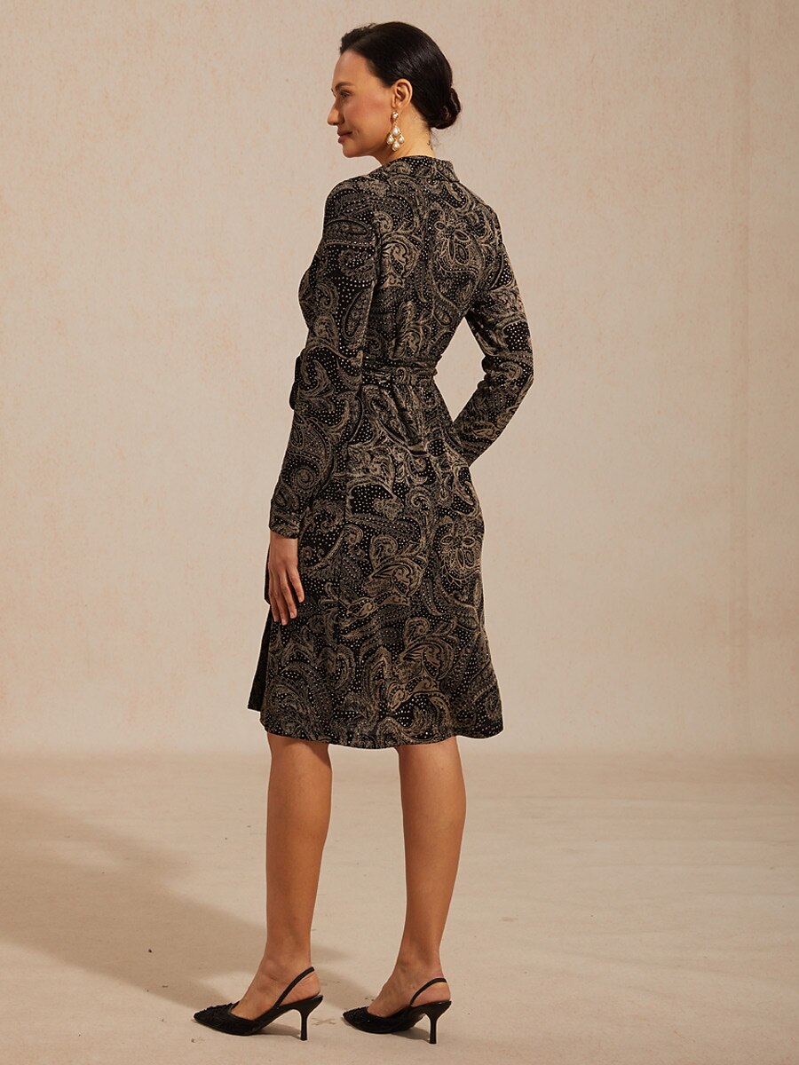 Paisley Wrap Midi Dress with Subtle Sequin Detail