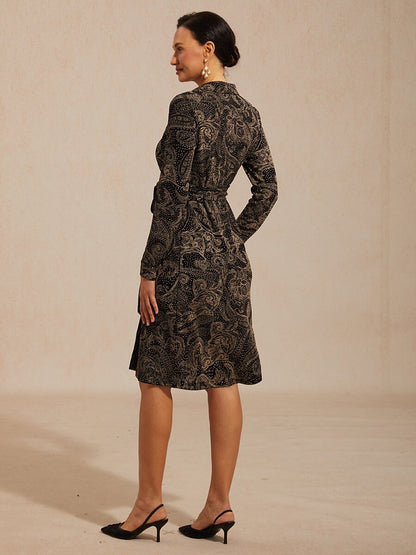 Paisley Wrap Midi Dress with Subtle Sequin Detail