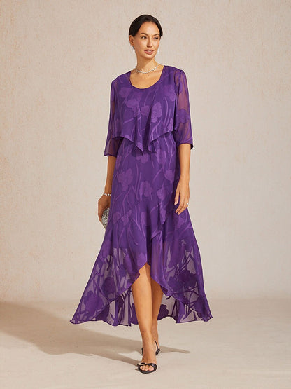 Floral Chiffon Sleeveless Evening Gown with Asymmetrical Hem