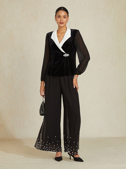 Velvet and Chiffon Patchwork Blazer