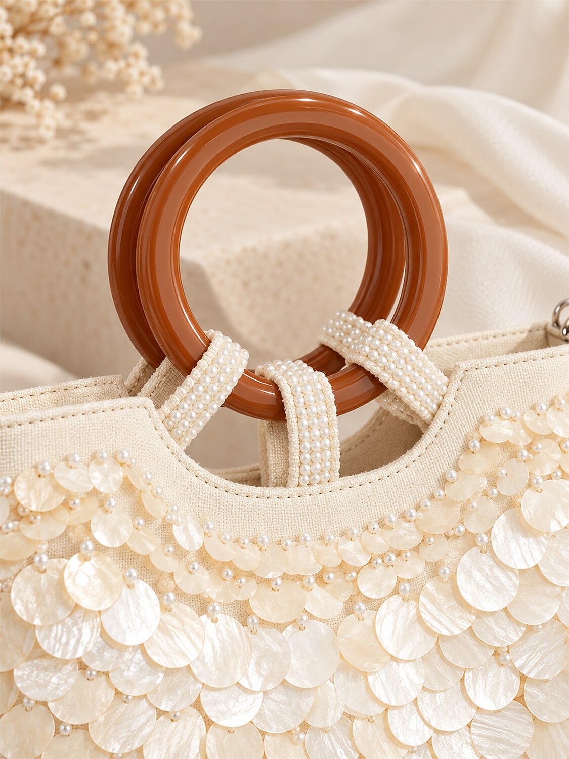 Pearl Shell Embellished Clutch Bag