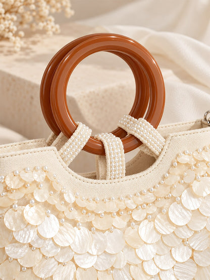 Pearl Shell Embellished Clutch Bag