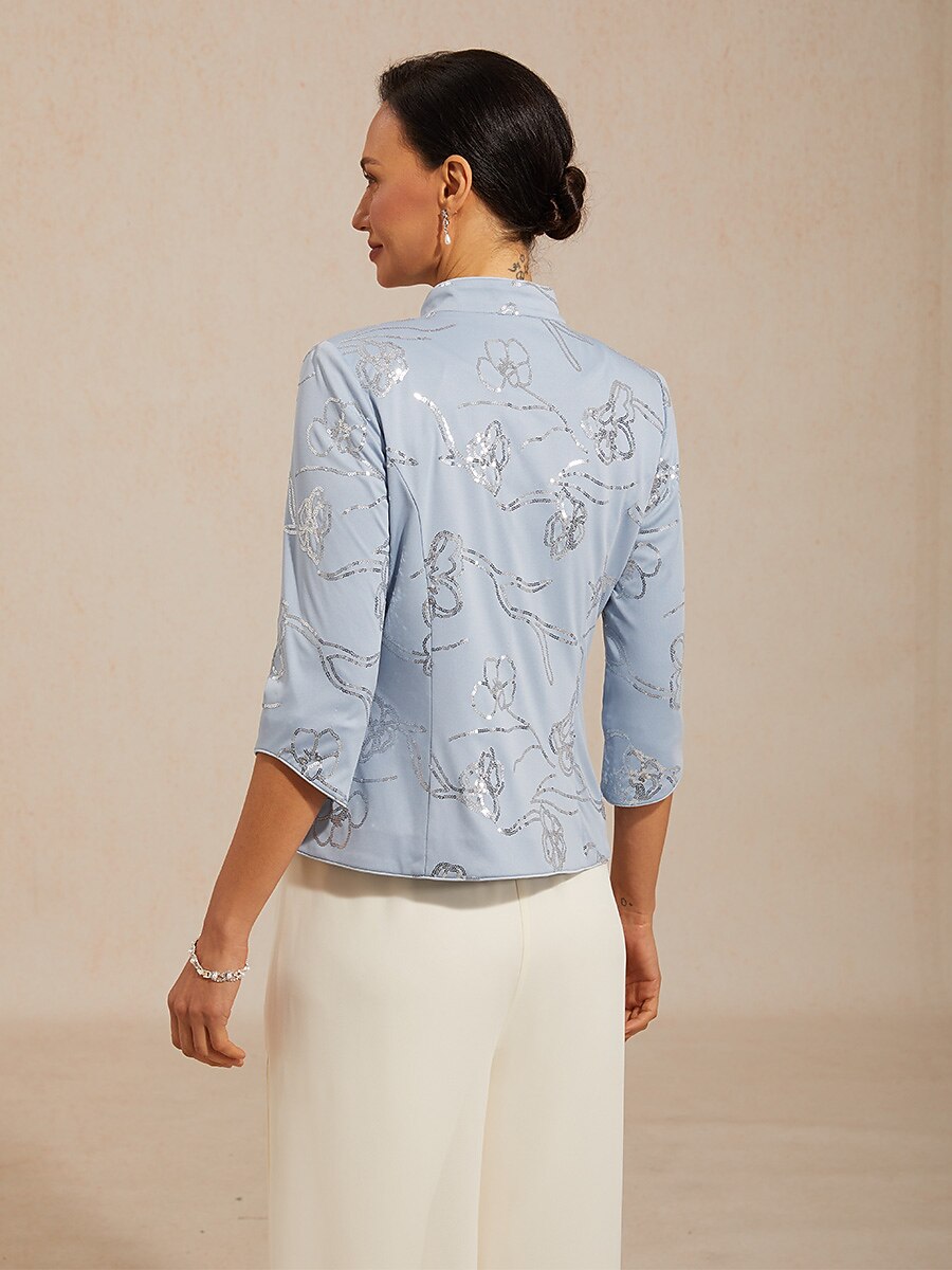 Elegant Mandarin Collar Sequin Twinset