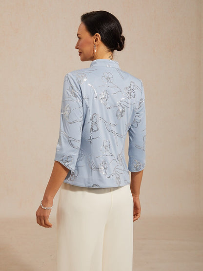 Elegant Mandarin Collar Sequin Twinset