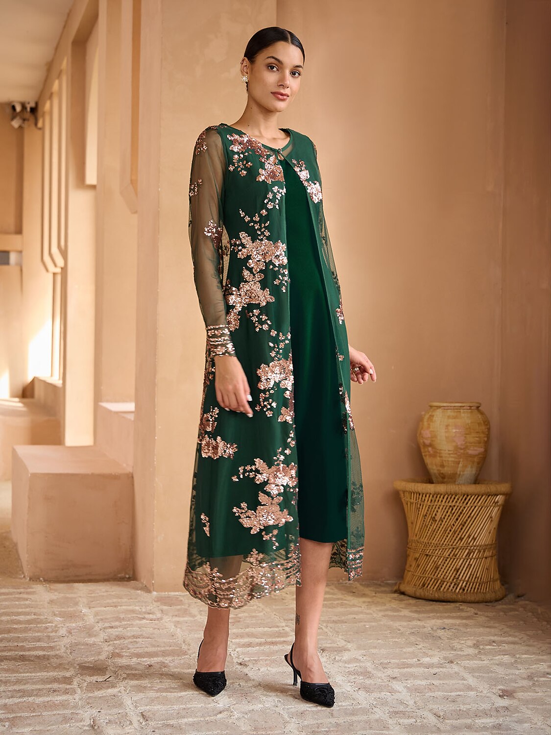 Long Sequin Embroidered Jacket