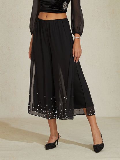 Cropped Pearl-embellished  Pants