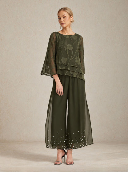 Pearl-embellished Wide Leg Pants