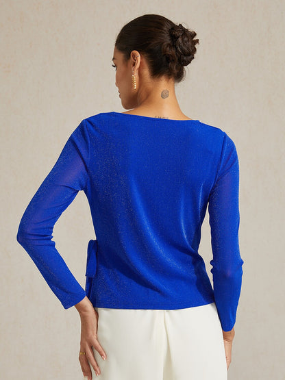 Elegant Metallic Tie Waist Knit Top