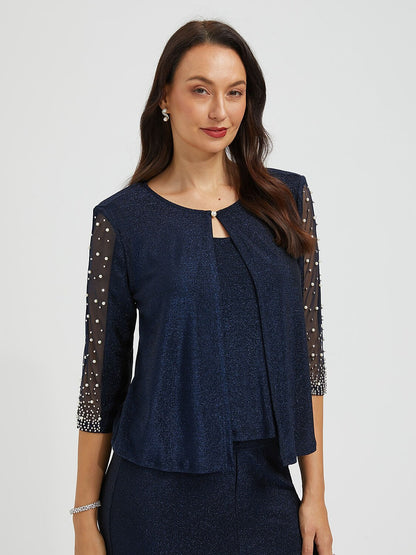 Beaded Metallic Knit Blouse