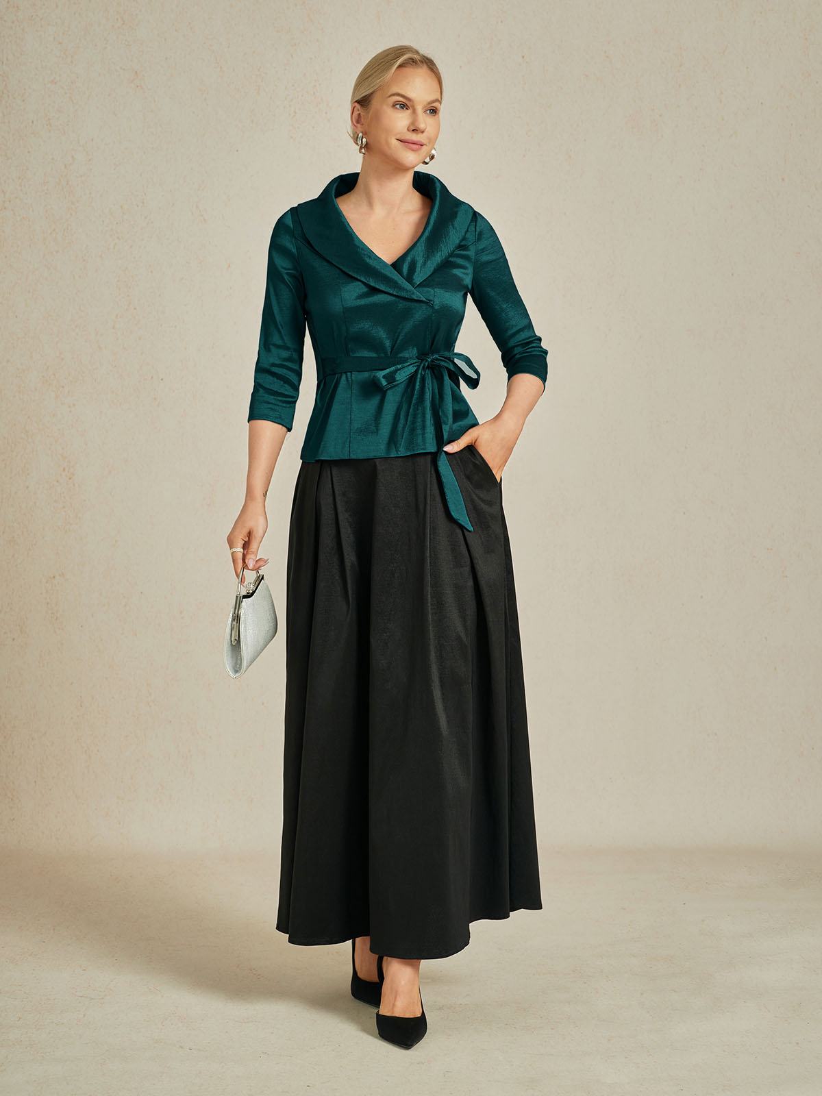 3/4-Arm-Taftbluse