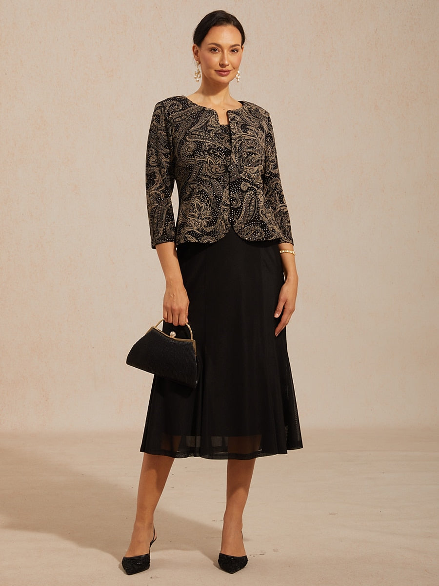 Paisley Jacket Dress with Subtle Sequin Detail