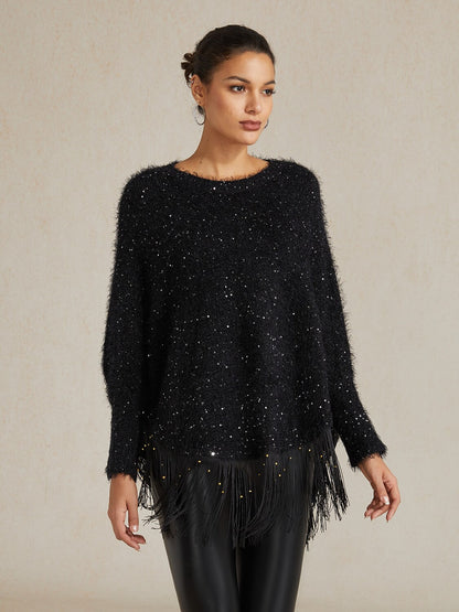 Sequin Fringe Batwing Sweater