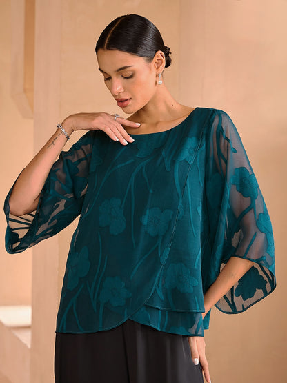 Sheer Floral Layered Chiffon Tops