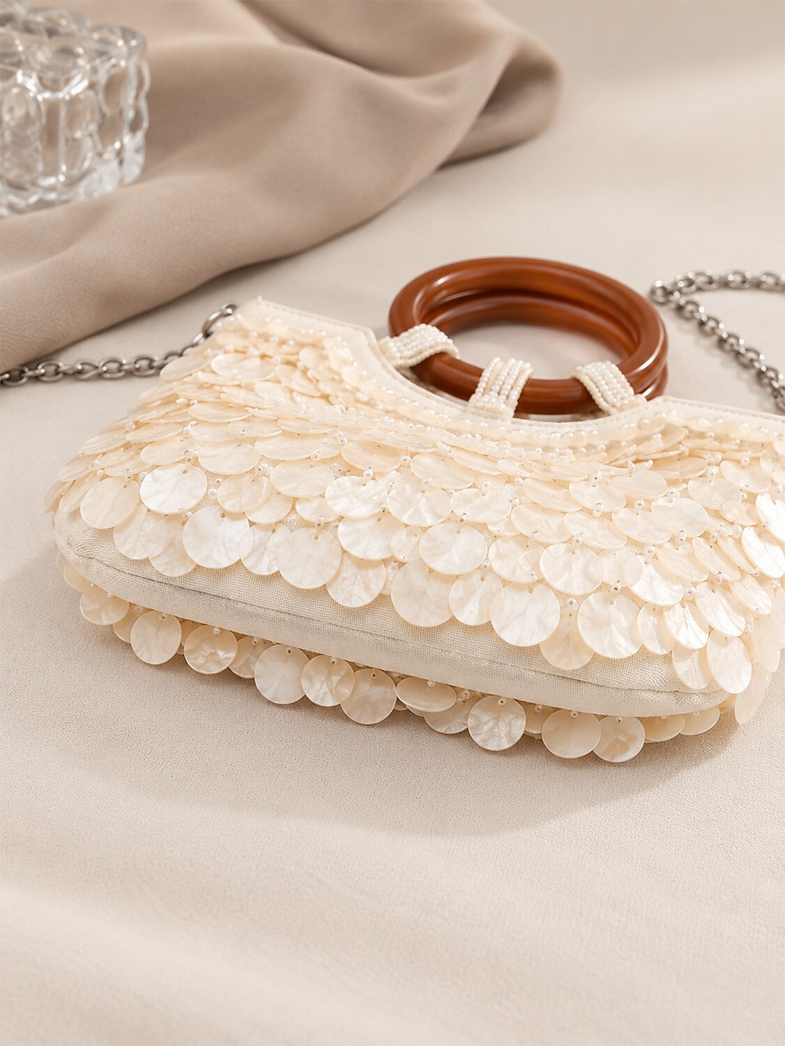 Pearl Shell Embellished Clutch Bag