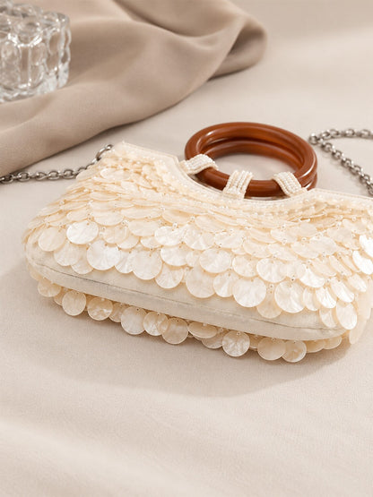 Pearl Shell Embellished Clutch Bag