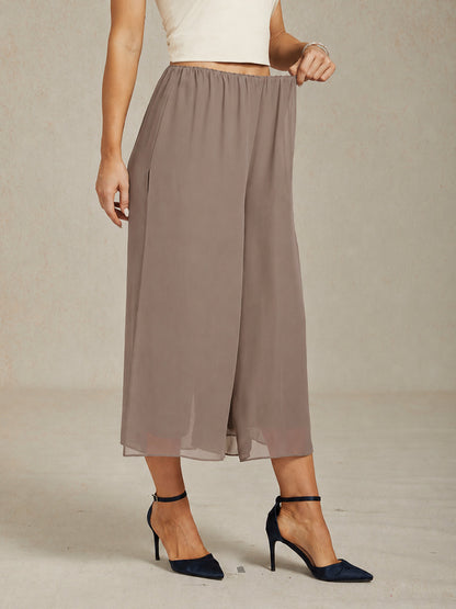Cropped Length Straight Leg Pant With Chiffon Split Leg Overlay