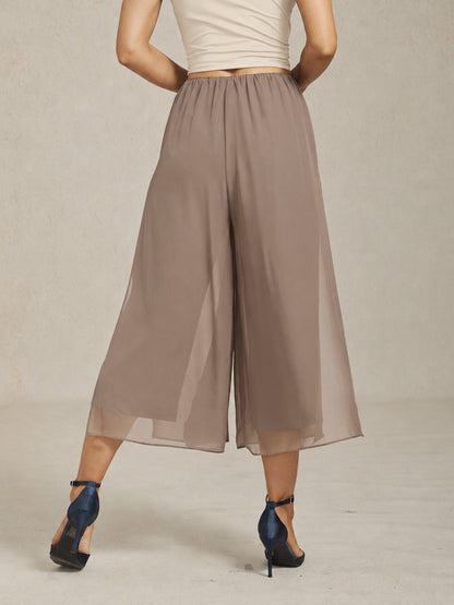 Cropped Length Straight Leg Pant With Chiffon Split Leg Overlay