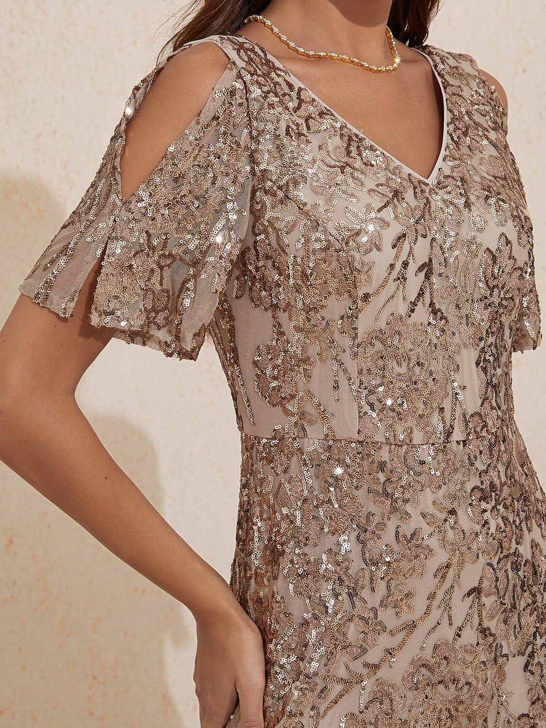 Cold Shoulder Sequins Gown