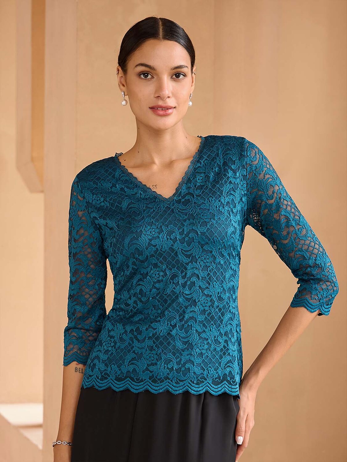 V-Neck Stretch Lace Top