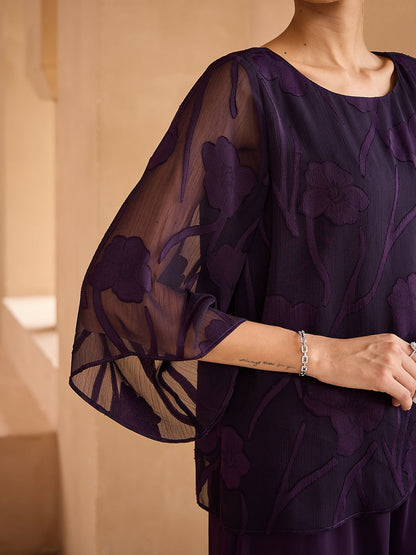 Sheer Floral Layered Chiffon Tops