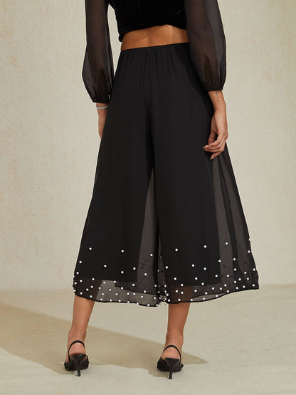 Cropped Pearl-embellished  Pants