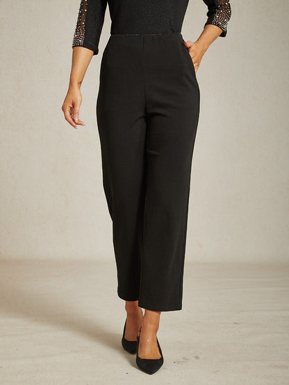 Black Slim Leg Pant with Elastic Waist and Side Pockets