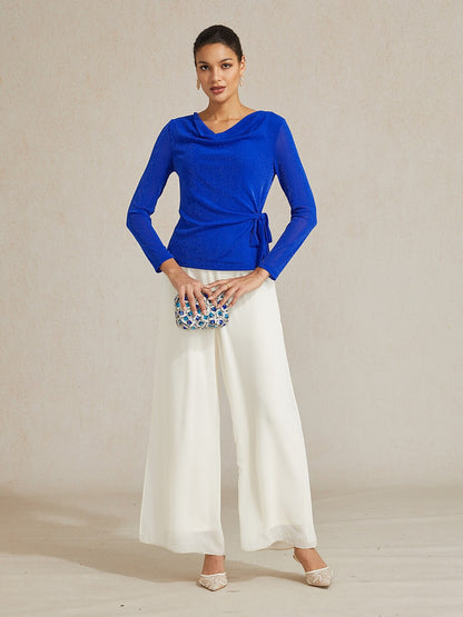 Elegant Metallic Tie Waist Knit Top