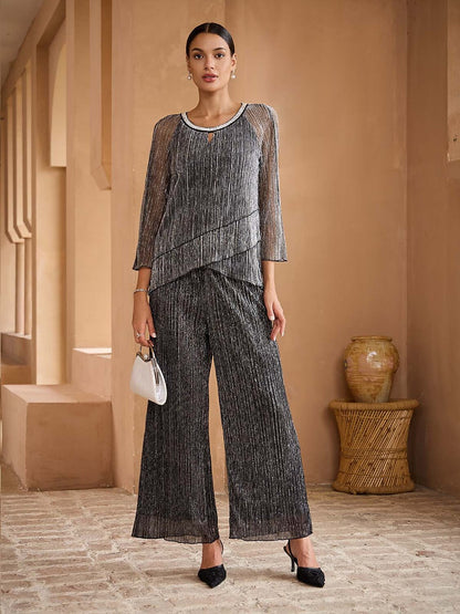 Wide Straight-Leg Chiffon Pants