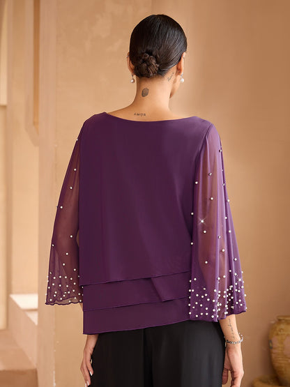 Beaded Layered Mesh Elegant Tops