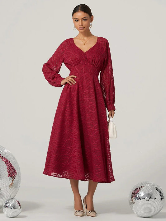 High Waist Long Sleeve Maxi Dress