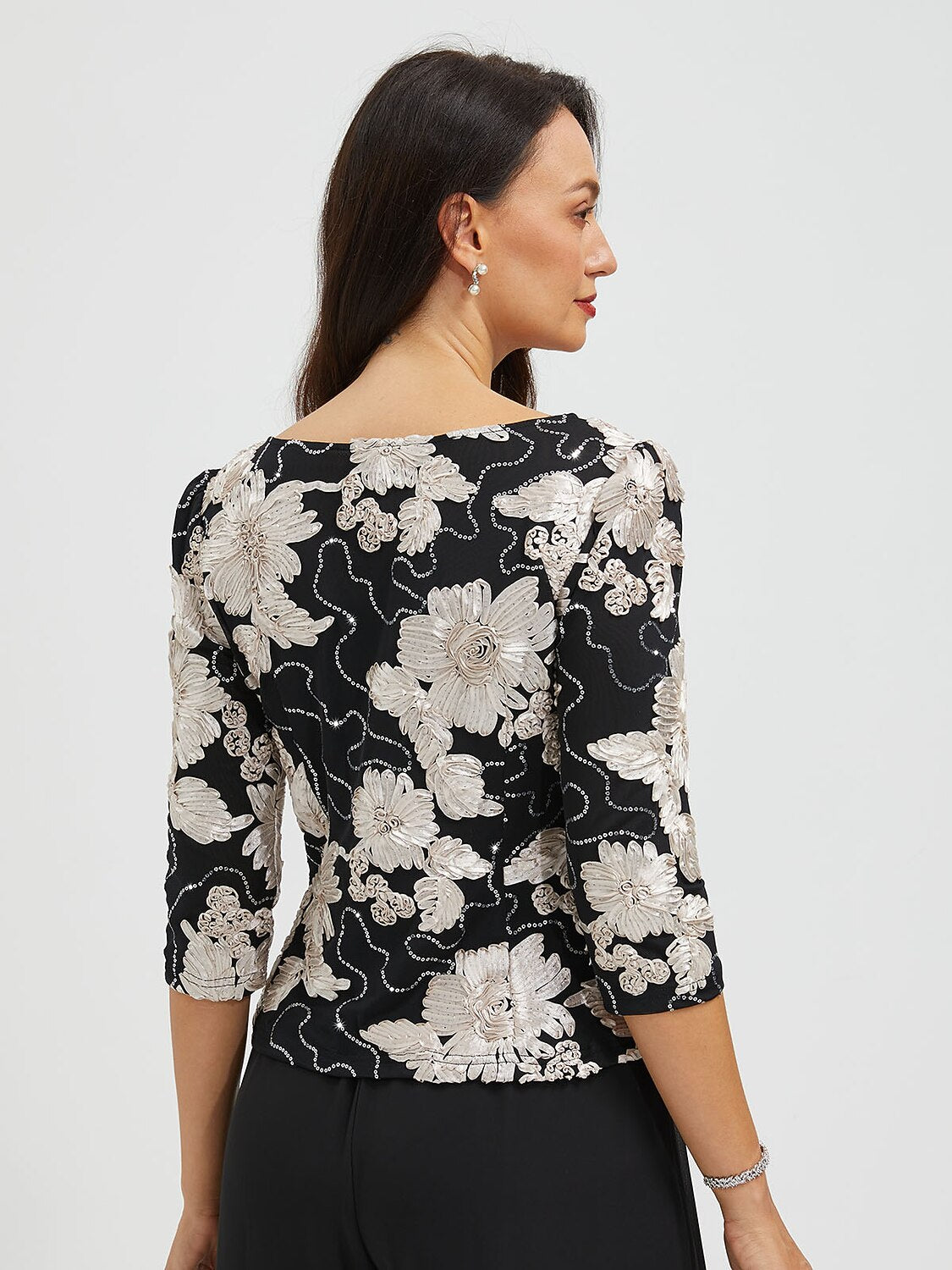 Sequins Rosette Floral Top