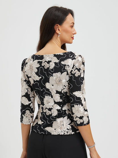 Sequins Rosette Floral Top