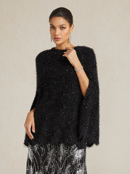 Sequin Knit Poncho Sweater